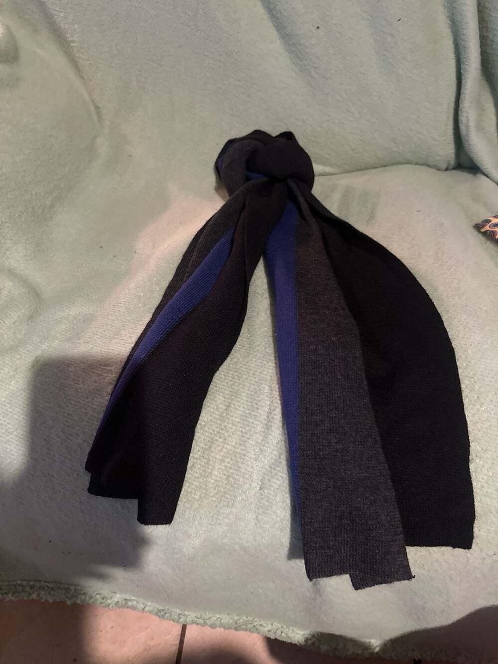Club Monaco 100% Merino Wool Color-Block Striped Scarf Black Grey Blue